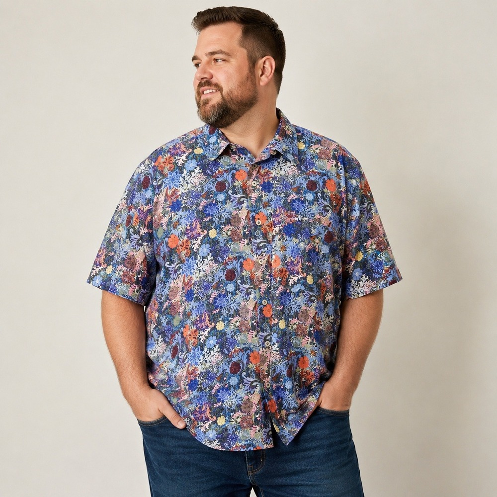 Alan Flusser Liberty Fabric Floral Button Up Shirt Cotton Blue Orange XXL Boho